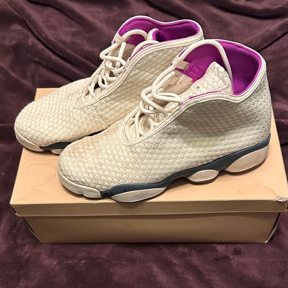 White, Blue and Purple Jordan Sneakers